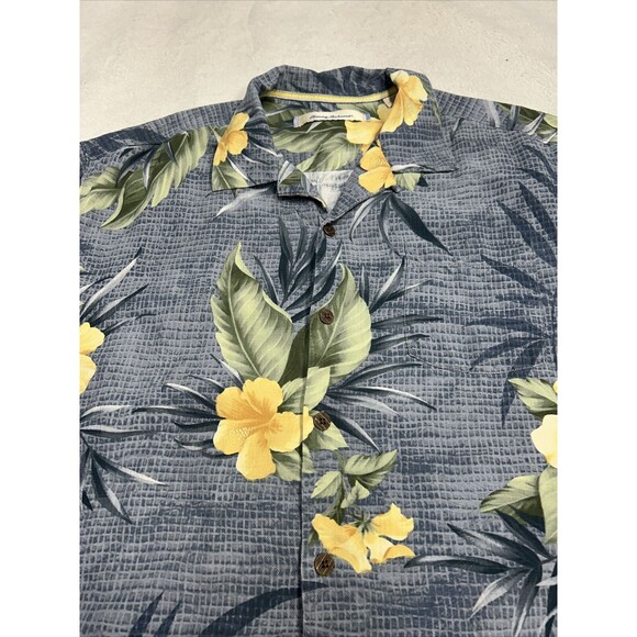 Tommy Bahama Hawaiin Shirt Men's Size XL Blue Silk Floral Print Camp Jacquard - Picture 2 of 7